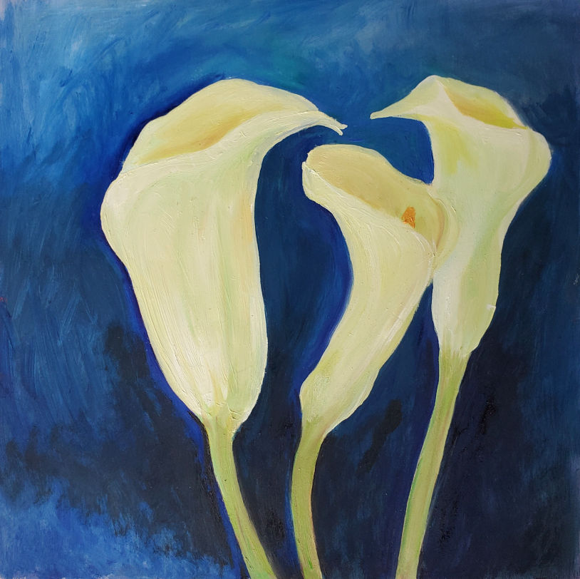 "White Callas" oil on cradleboard 12x12